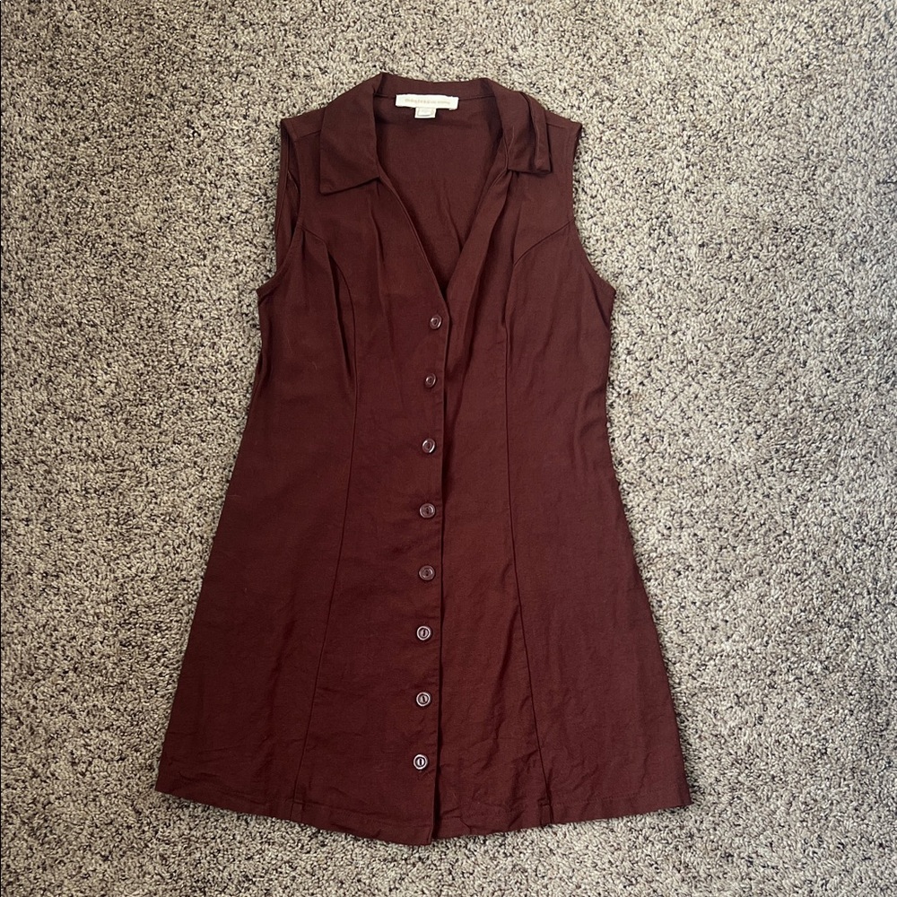 Monteau Chocolate Brown Sleeveless Linen Mini Dress
